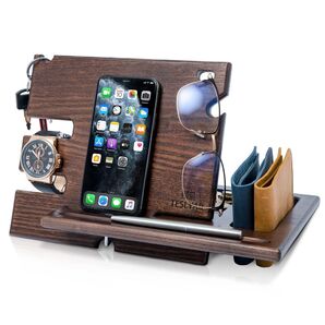 木製 電話ドッキングステーション アッシュキーホルダー ウォレットスタンド 収納
