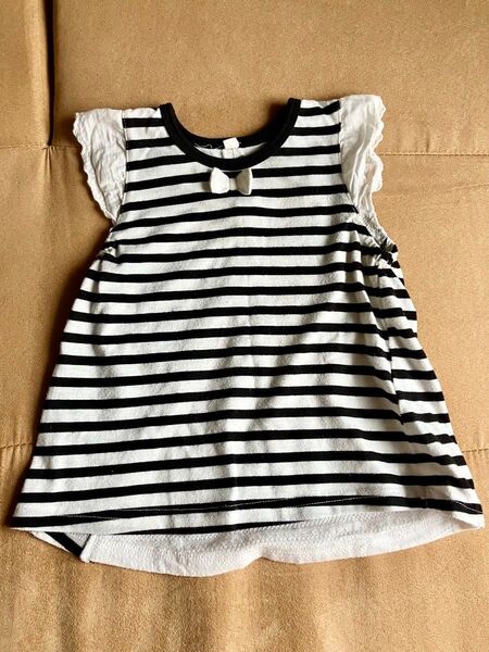 白黒ボーダー フリル袖Tシャツ 95cm 半袖Tシャツ カットソー トップス