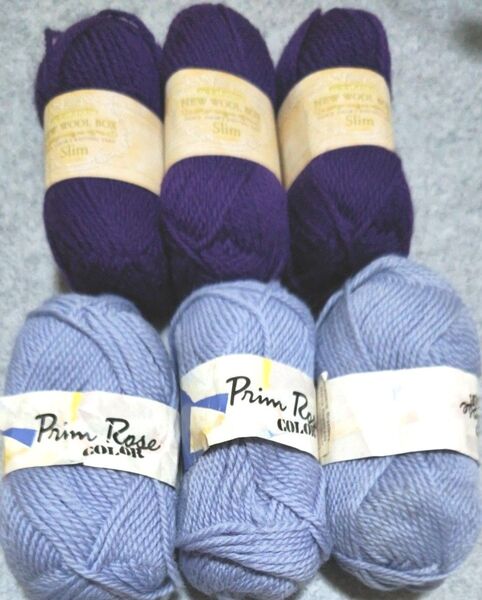 毛糸 まとめ売り 6玉 パープル ブルー NEW WOOL BOX Prim Rose