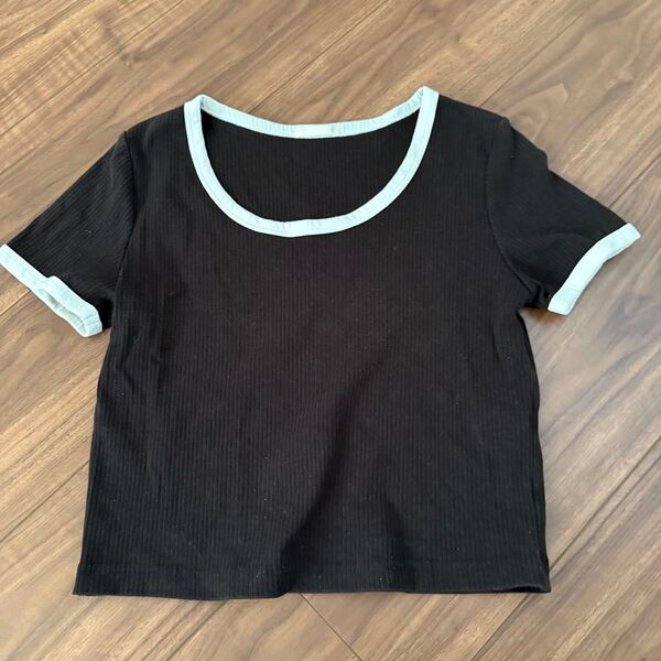 GU ジーユー レディース リブTシャツ 半袖 黒
