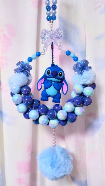 スティッチリース 青 水色 アクリルビーズ ハンドメイド
