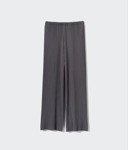 新品 ユニクロ プリーツストレートパンツ グレー L
