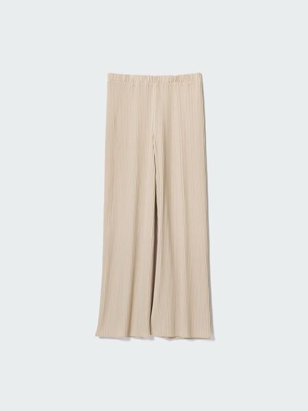 新品 ユニクロ プリーツストレートパンツ ナチュラル L