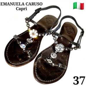 【先着限定特別価格!】新品同様☆定価6万☆EMANUELA CARUSO☆本革 豪華 スワロフスキー☆サンダル 37 入手困難