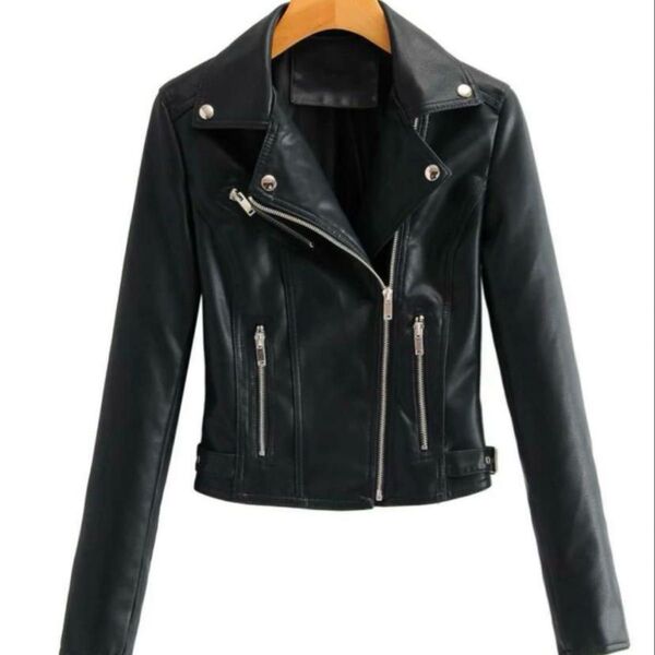 SHEIN ジッパーアップPUレザーモトジャケット ライダースジャケット