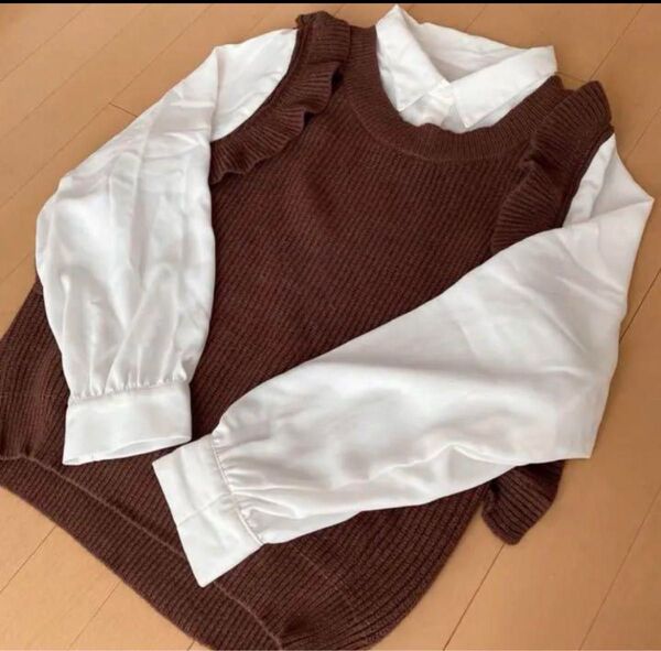 MAJESTIC LEGON トップス マジェスティックレゴン 袖レースニット ベスト付きブラウス ニットベスト