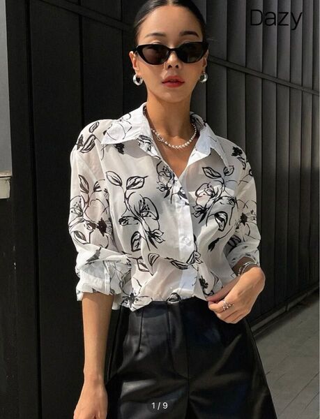 SHEIN DAZY 花柄プリント ボタンフロント シャツ