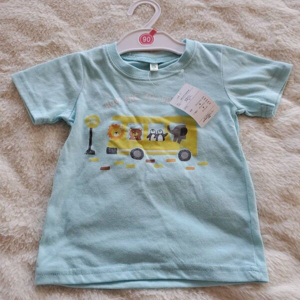 新品 タグ付き 90 ブルー 動物柄 バス 半袖 Tシャツ 半袖Tシャツ