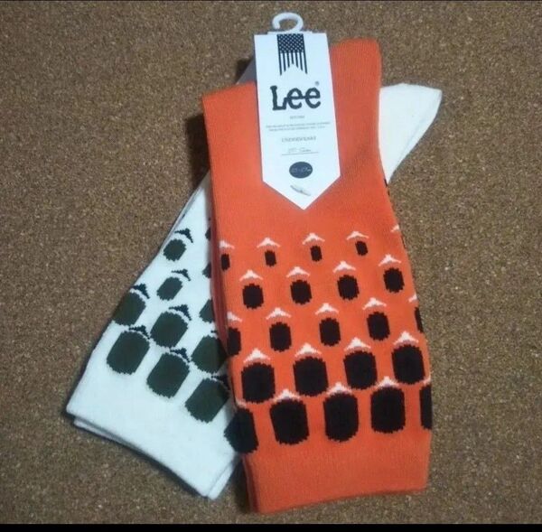 ◆四足セット◆未使用 Lee 靴下 25-27cm◆エルヴィスドット柄 ソックス◆オレンジ オフホワイト◆ロカビリー◆