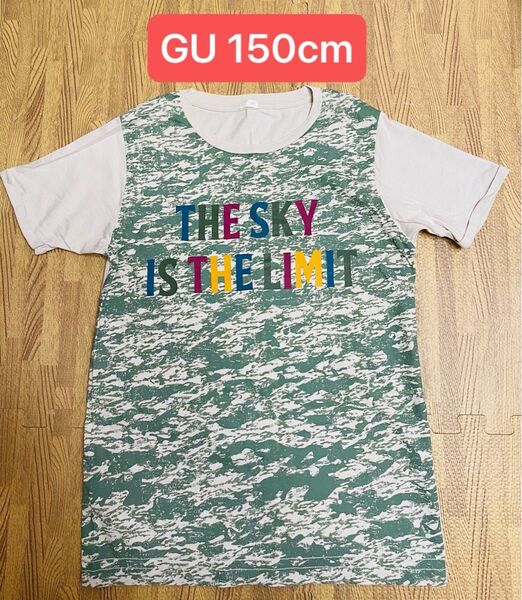 GU 迷彩柄 半袖Tシャツ カラフルロゴプリント(150cm)