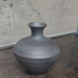 徳島鳴門 年代品 大谷焼 鉄砂流し 一輪挿し 美品 アンティーク 骨董品