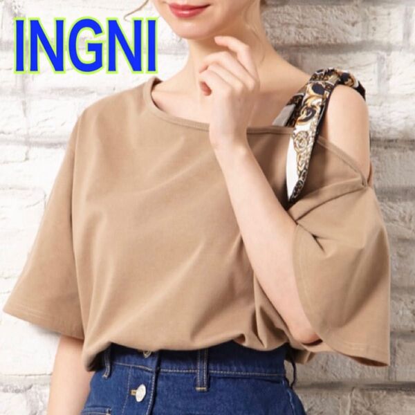 INGNI イング スカーフ付 ワンショル カットソー トップス ベージュ