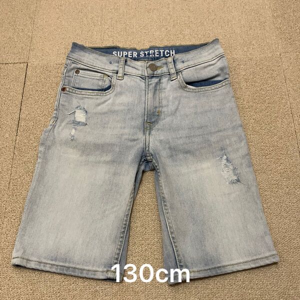 H&M デニム ハーフパンツ ダメージ加工 伸縮性 130cm 男の子