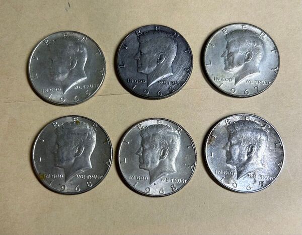 ケネディハーフダラー銀貨 6枚セット1965~1969 sv400 アメリカ 硬貨 本物保証
