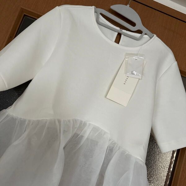 神戸レタス オーガンジーペプラムポンチTシャツ ホワイト C7399