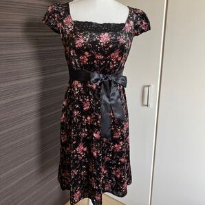 image イマージュ 花柄ワンピース 黒 9号
