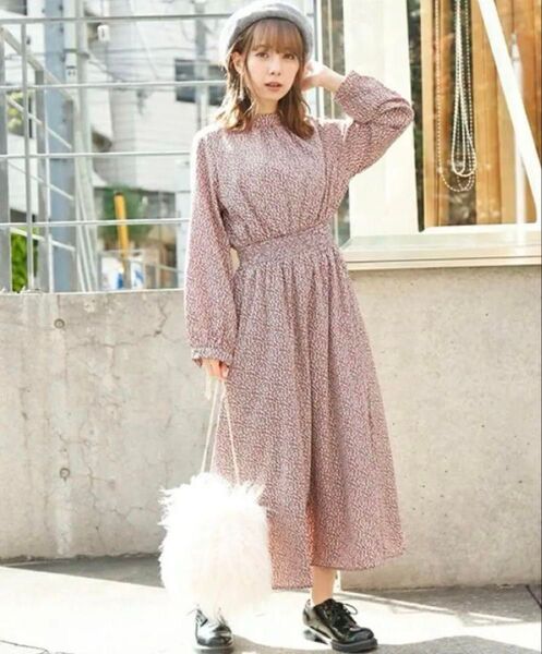 Ray Cassin ロングワンピース 花柄 マキシ丈 長袖 レッド 美品