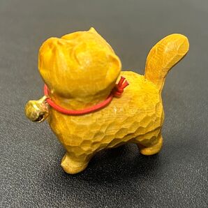 未使用木彫ペット猫 飾り お土産 お守り ギフト 風水 古美術 癒し