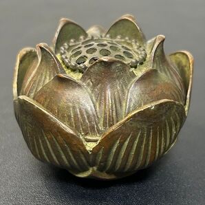 古銅蓮の花香炉 「宣」字刻印 旧家蔵出し、骨董品、縁起物、仏教、香道具、風水