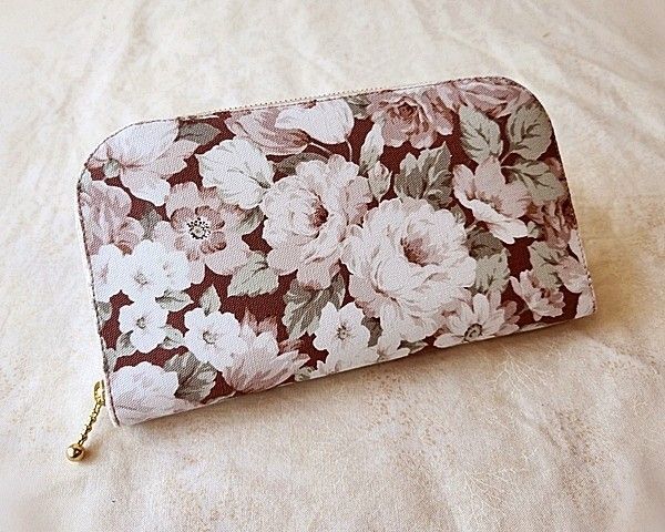 ラウンドファスナー長財布 / ロココ調薔薇柄 * オールドローズ 《ハンドメイド》
