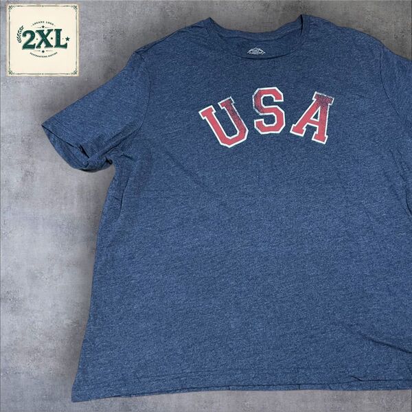 【US古着】ネイビー 2XL Tシャツ 半袖 レギュラー プリント メンズ レディース 大きいサイズ オーバーサイズ