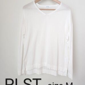 PLST プラスト美品コットンシルクホワイトシースルーカットソー