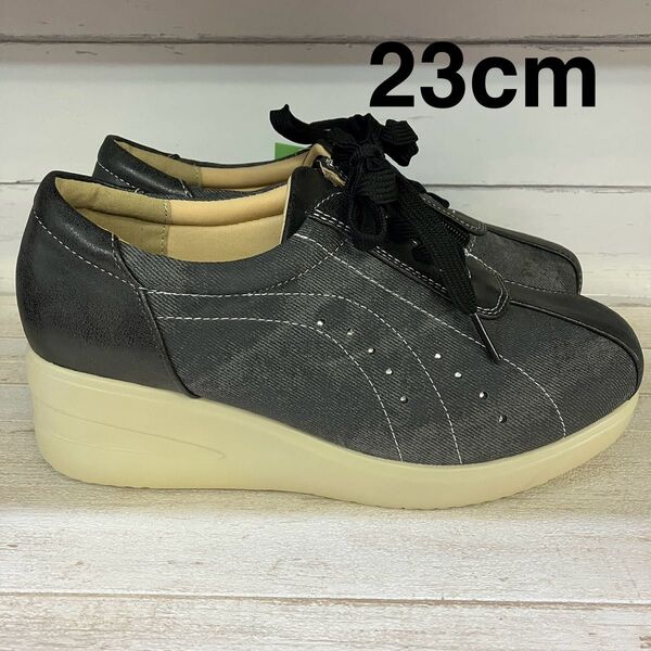 33 新品 訳あり MARIKA ブラックグレー 4E厚底スニーカー 23cm