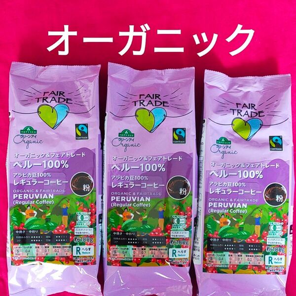 オーガニック&フェアトレード 有機レギュラーコーヒー 3袋 アラビカ豆 中挽き 中煎り トップバリュ グリーンアイ 未開封