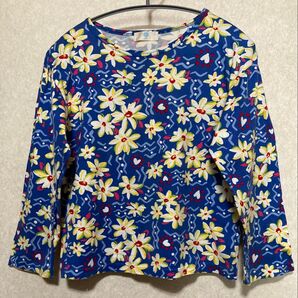 長袖カットソー 花柄 ブルー レディース<M>