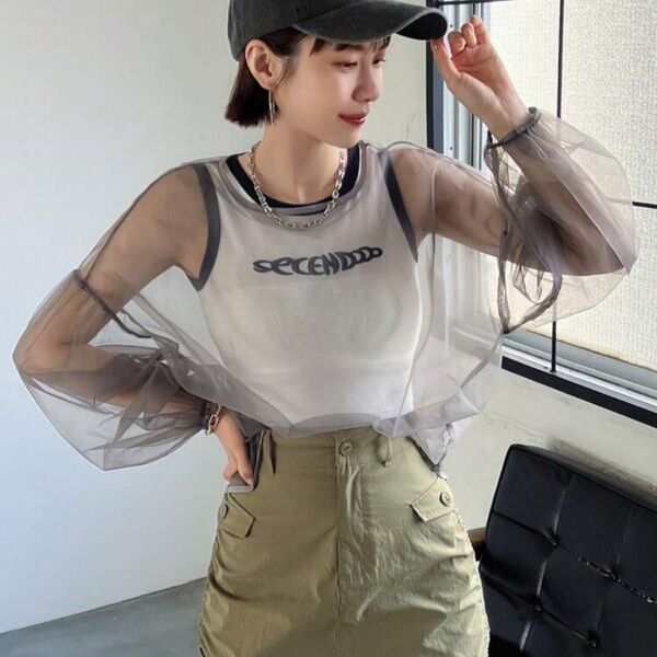 SHEIN ラウンドネックシアートップス