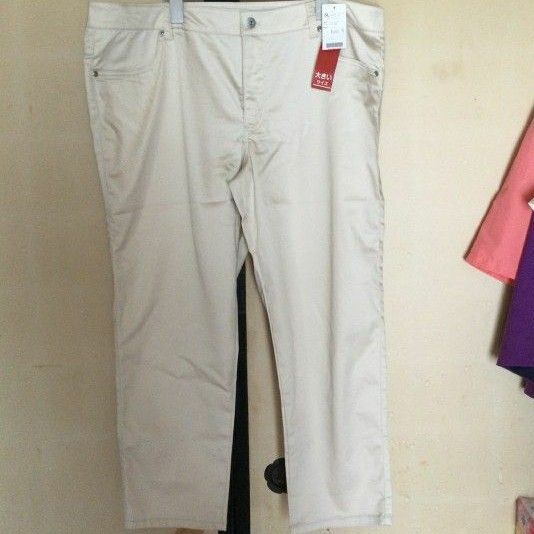【5Lサイズ】 ライトベージュ 綿サテン ストレッチ パンツ ズボン 春夏