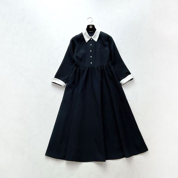 【Maglie le cassetto】配色ジャガードワンピース パールボタン