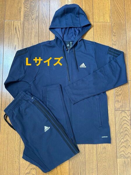 アディダス adidas セットアップ ジャージ 上下セット スウェット パーカー パンツ 上下 ネイビー