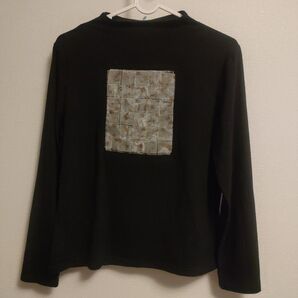 長袖Tシャツ 透け感 パッチワーク 黒