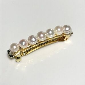 天然 あこや真珠 バロックパール バレッタ 髪留め あこや貝 本真珠