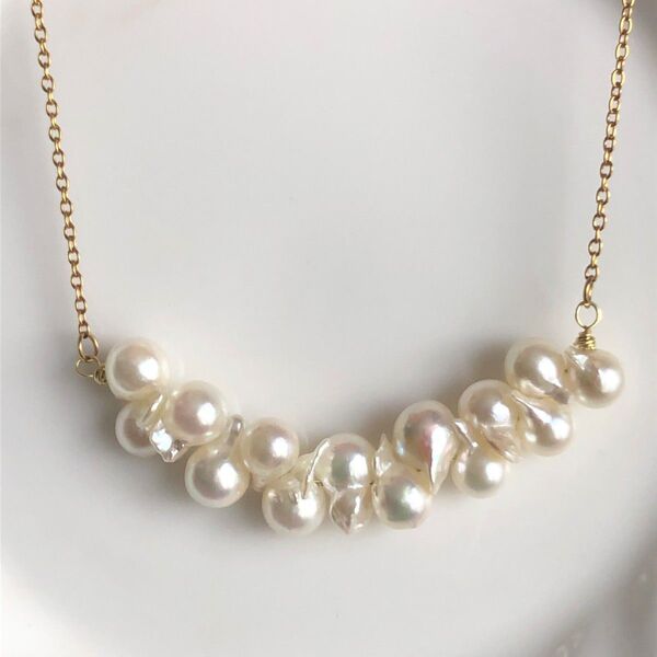 金属アレルギー対応 天然 あこや真珠 バロックパール ネックレス サージカルステンレス あこや レディース アクセサリー 白蝶貝