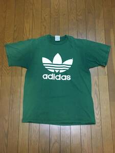 ビンテージ USA製 90s adidas アディダス Tシャツ 両面プリント トレフォイル デカロゴ 緑 グリーン M ヴィンテージ 90年代オールドvintage