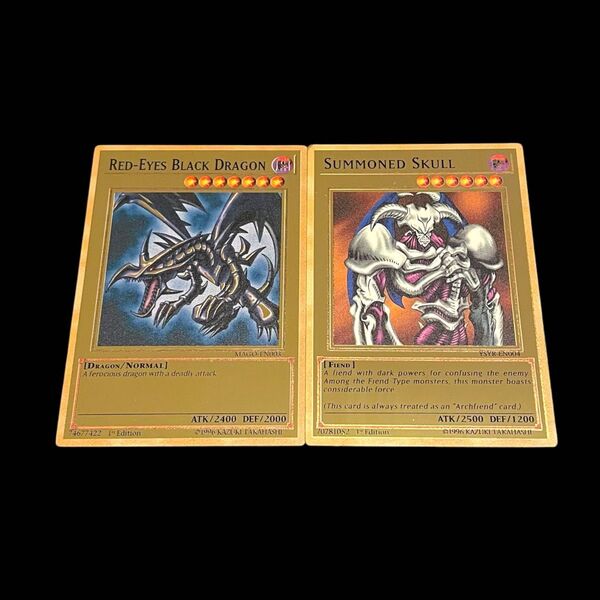 遊戯王 レッドアイズ デーモン ステンレス ゴールド レプリカ 鑑賞 2枚セット