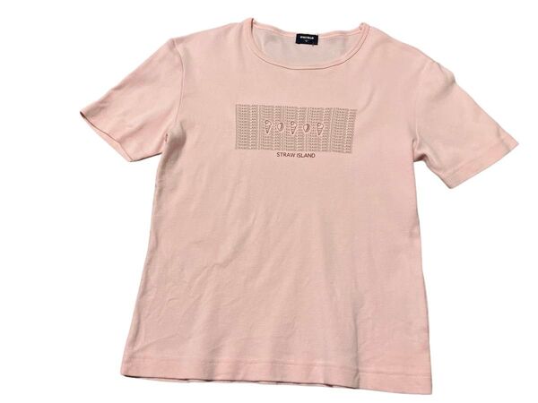 最終お値下げ価格 オールドユニクロ レディースTシャツ ピンク STRAW ISLAND Lサイズ