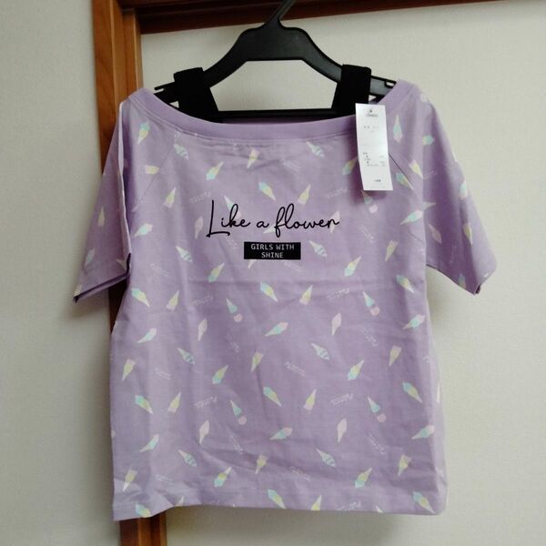 新品 半袖 オフショルダー Tシャツ 130 パープル アイスクリーム