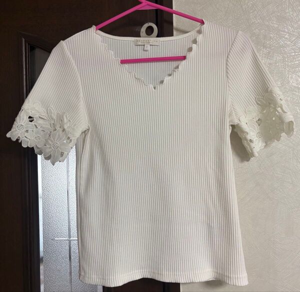 美品 PROPOTION BODY DRESSING Vネックレーストップス M ホワイト 半袖