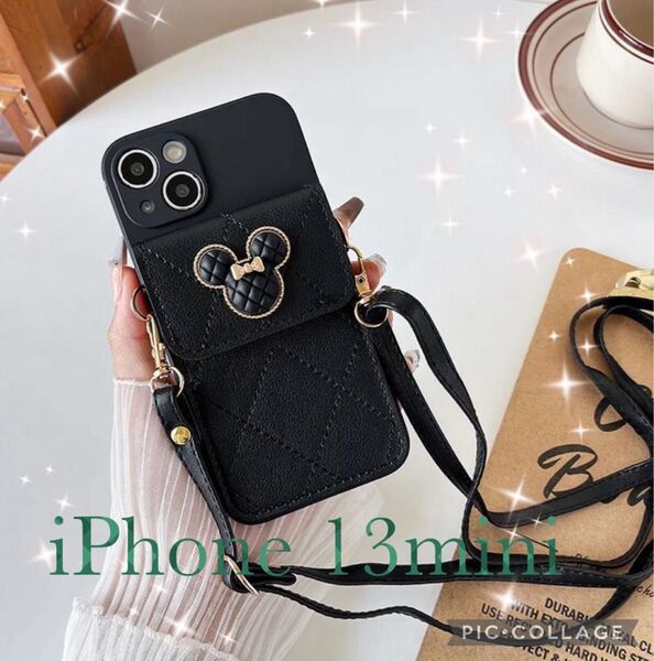 ☆ミッキー☆スマホケース iPhone13mini ディズニー ブラック