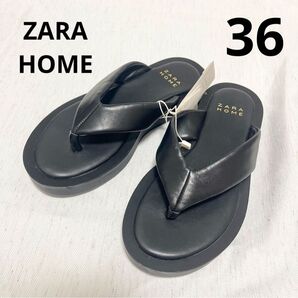 【新品未使用】ZARA HOME コントラストレザーサンダル ミュール 黒