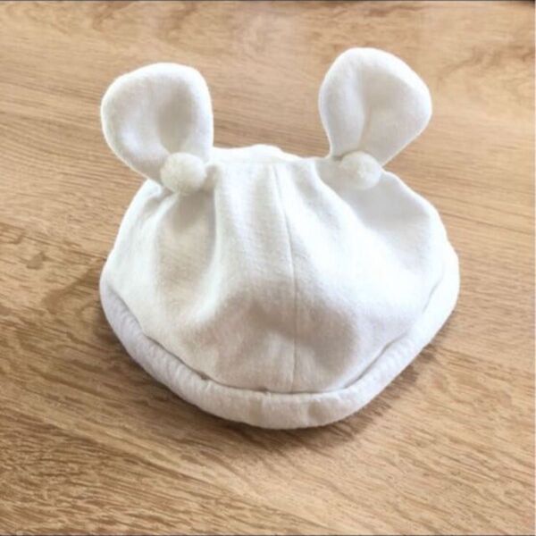 ベビーキャップ 帽子 ゴム付き くまみみ 新生児 42/44cm ホワイト