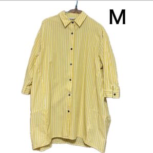 美品 ストライプシャツ イエロー 七分袖 Mサイズ