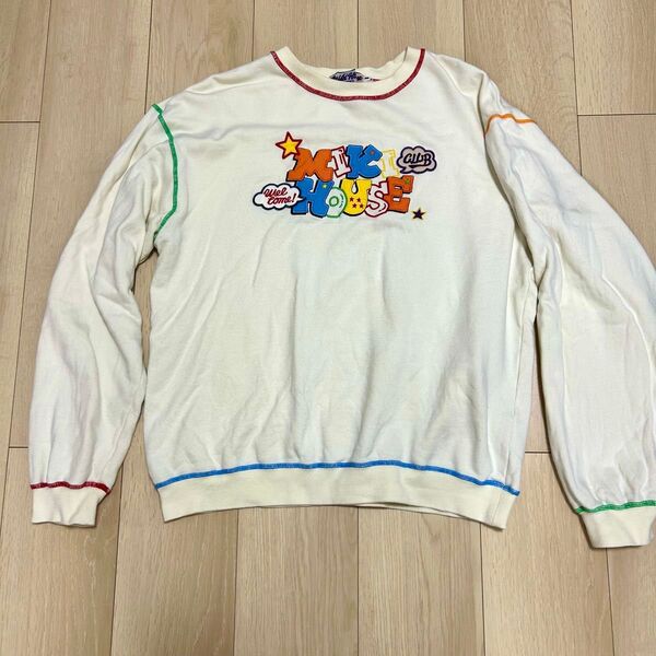 古着 USED トレーナー スウェット スエット 長袖 トップス ミキハウス MIKIHOUSE ホワイト メンズ Mサイズ