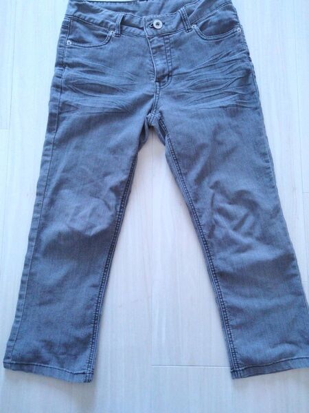 グレー ストレッチデニム スリムフィットパンツ 七分丈