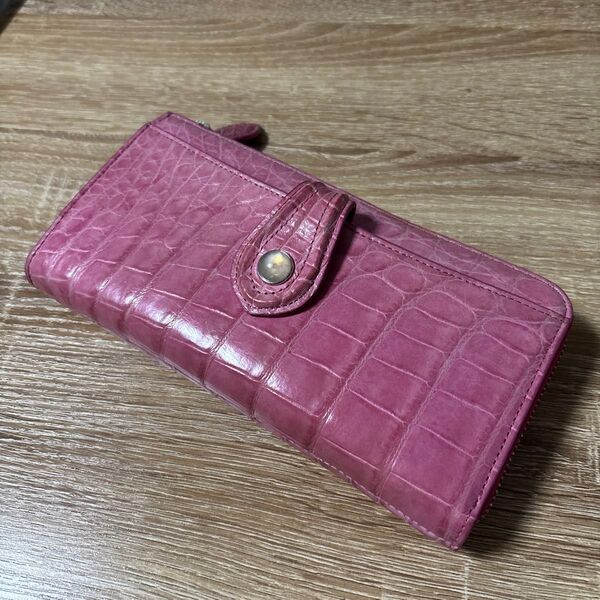 三宝 sanpo クロコダイル 長財布 ピンク 状態良い 最安値