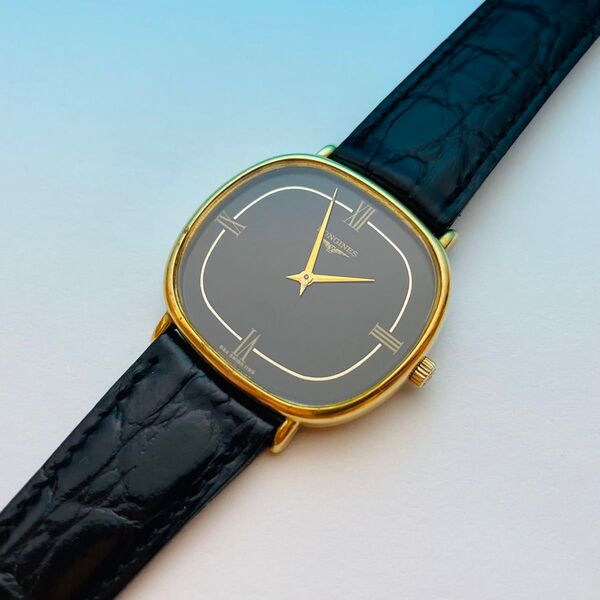 【極上品/希少】ロンジン ブラックダイヤル スクエア 1970年代 手巻きドレス