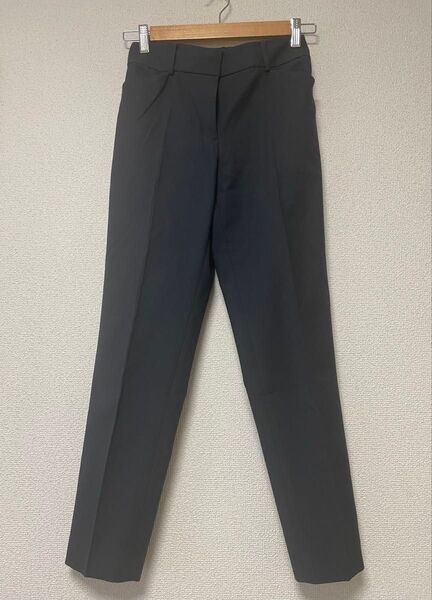 【プラステ】リネンブレンド スティックパンツ スラックス ブラック オフィス テーパード